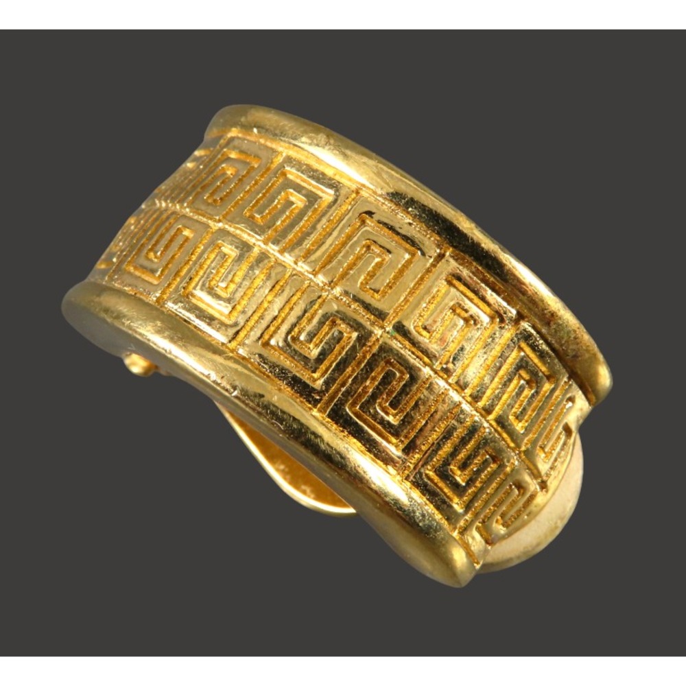 ‼️SINGLE EARRING ONLY‼️ Clip-On GIVENCHY HALF HOOP Greek Key Pattern GOLD TONE